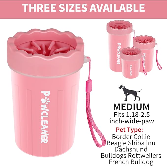 Dog Paw Cleaner for Dogs, (with 3Pcs Absorbent Towels & Adjustable Bath Brush) Dog Paw Washer, Pet Foot Cleaner (Pink, Medium)