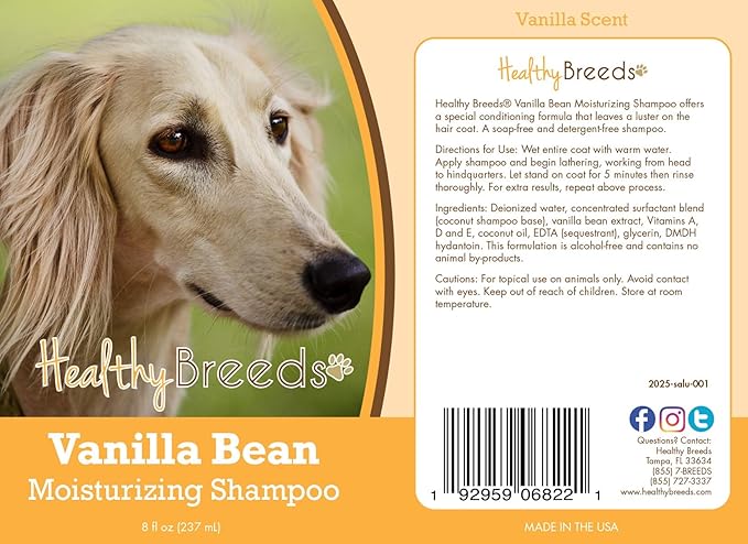 Healthy Breeds Saluki Vanilla Bean Moisturizing Shampoo + Conditioner - with Vitamins A, D, E + Coconut Oil - 8 oz