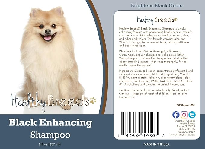 Healthy Breeds Pomeranian Black Enhancing Shampoo - Gentle Cleanser with Vitamin E, Aloe & Coconut Oil That Adds Brilliance, Shine & Intensity to Darker Coats - Floral Scent - 8 oz
