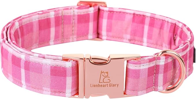 Lionheart glory Valentine's Day Collar, Pink Plaid Dog Collar for Medium Cute Dog Collars Spring Female Pet Gift Adjustable Heavy-Duty Dog Collar Holiday
