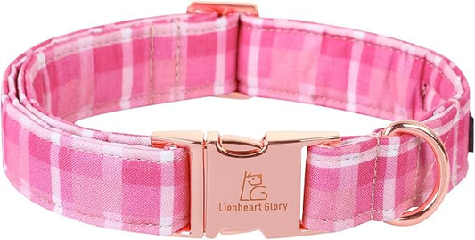 Lionheart glory Valentine's Day Collar, Pink Plaid Dog Collar for Small Cute Dog Collars Spring Female Pet Gift Adjustable Heavy-Duty Dog Collar Holiday