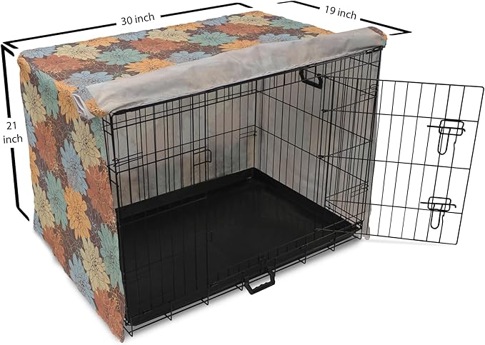 Lunarable Floral Dog Crate Cover, Blossoming Flowers Pattern Botanical Garden Art Illustration Colorful Vintage Design, Easy to Use Pet Kennel Cover for Small Dogs Puppies Kittens, 30 Inch, Brown