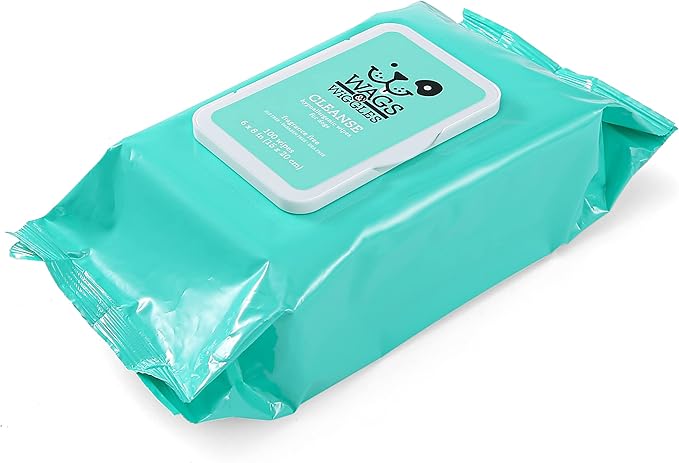 Wags & Wiggles Cleanse Hypoallergenic Wipes 100ct | Hypoallergenic Dog Wips 100 Count Package, Fragrance Free | Waterless Bathing to Keep Pets with Sensitive Skin Clean (FF22031)