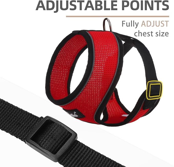 PUPTECK Soft Mesh Dog Harness and Leash Set Pet Puppy Cat Comfort Padded Vest No Pull Harnesses, Solid Red, M