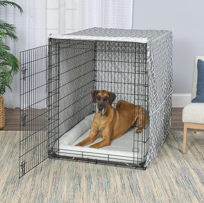 MidWest Homes for Pets Dog Crate Cover, Privacy Dog Crate Cover Fits Midwest Dog Crates, Crate Cover Only; Machine Wash & Dry; Gray Geo Print; 54 inch