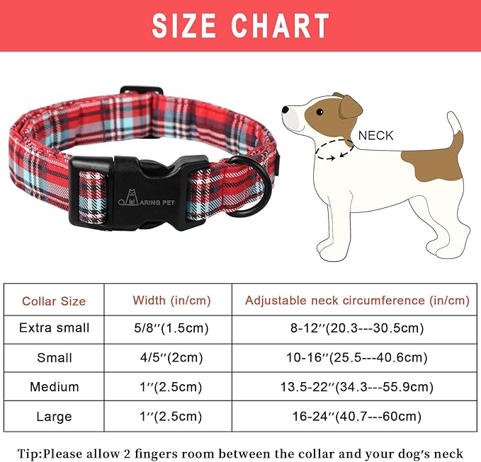 ARING PET Christmas Dog Collar Cute Red Plaid Dog Collar, Adjustable Cotton Christmas Dog Collars Puppy Collar for Small Medium Large Dogs
