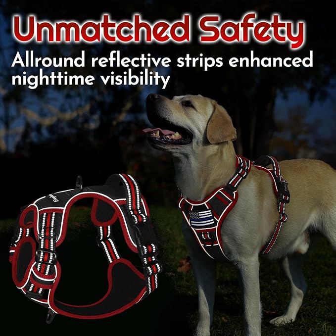 Eagloo Dog Harness Medium Sized, Easy Wearing with 3 Buckles, Adjustable No Pull Pet Harness with 2 Rings for Walking, No Chock Reflective Soft Padded Vest with Control Handle, Black & Red, M