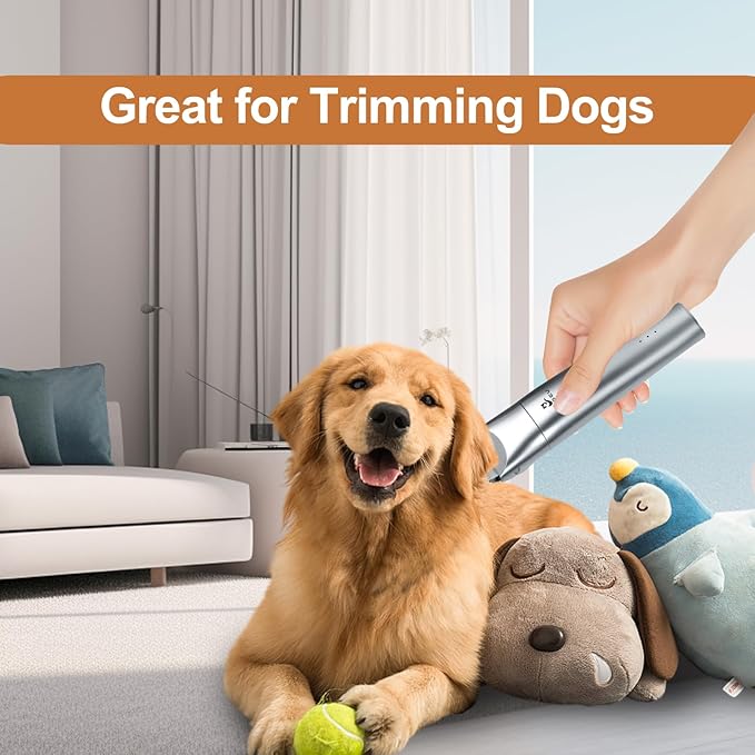Dog Clippers Grooming Kit Hair Clippers with Nail Grinder Set 4 in 1, Cordless Electric Trimmer- Low Noise Paw Trimmer-USB Rechargeable Quiet Nail Grinder Shaver for Cats and Other Pets （Sliver）