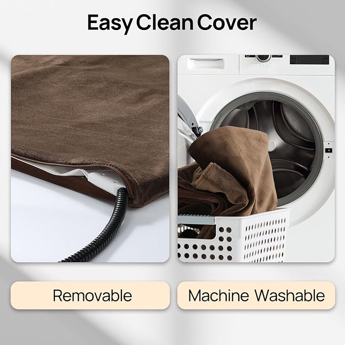 TURBRO 48x28” Extra Large Pet Heating Pad, Electric Heated Dog Bed for Large Breeds, Air Valve Design, Anti-Bite Cord, Ultra-Soft and Anti-Slip Cover, Outdoor and Indoor Use, UL Test Passed, Brown
