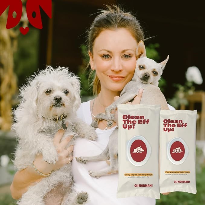 Clean Up Body Wipes for Dogs by Kaley Cuoco, Gentle Pet Grooming Wipes, Plant-Based and Unscented, 48 Count