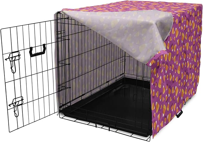 Lunarable Candy Corn Dog Crate Cover, Continuing Interpretation of Triangular Sugary Elements, Easy to Use Pet Kennel Cover for Medium Large Dogs, 48 Inch, Fuchsia Apricot
