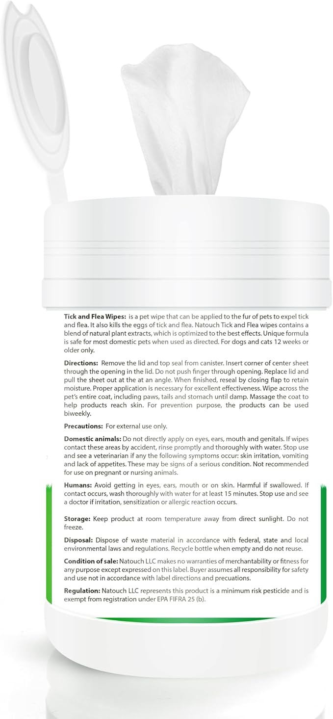 Flea and Tick Wipes for Dogs & Cats, Dog Flea and TIick Treatment Prevention Wipes, All Natural Grooming Wipes for Cleaning, Help with Ticks, Fleas, Eggs & Larvea, 160 Count