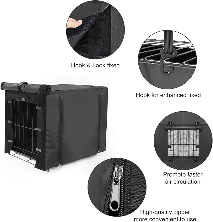 Durable Dog crate cover Double Door for large pet Kennel Covers Universal Fit for 24 30 36 42 48 inches Wire Dog Crate (24 Inch (24" L x 18" W x 20" H))-Black