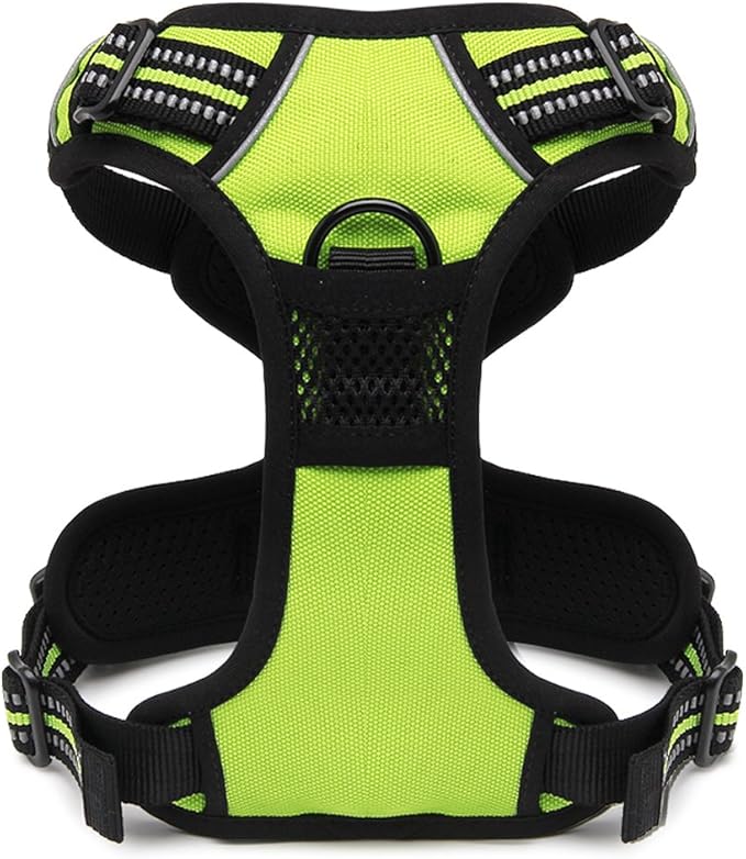 OLizee® New No Pull Dog Harness Outdoor Adventure Reflective Markings Pet Vest with Handle Adjustable Protective Nylon Walking Pet Harness Variety of Sizes and Colors,Green L
