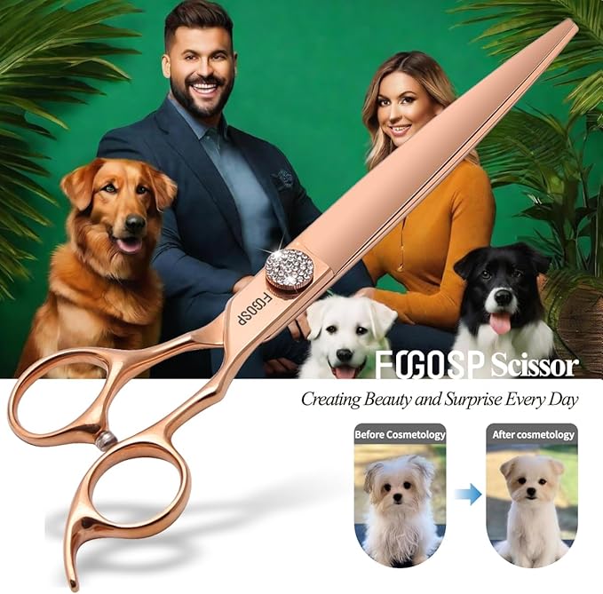 Rose Gold Titanium Professional 8'' Straight Dog Grooming Scissors Long Large Grooming Shears for Dogs Pet Japan 440C Right Handed Dog Hair Cutting Scissors for Poodle(8,Straight)