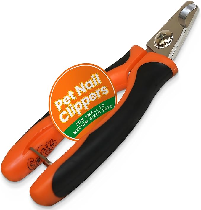 GoPets Pet Nail Clipper for Small to Medium Sized Pets, Angled Stainless Steel Blades with Safety Guard, Ergonomic Handle for Safe and Effective Trimming, Heavy Duty Nail Clippers for Thick Nails
