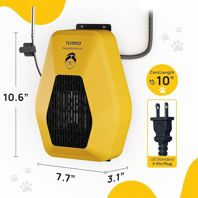 TURBRO Neighborhood WiFi Dog House Heater 800W, Wall Mount, 10ft Anti Bite Cord, Waterproof Control, Overheat Protection, Electric Warmer for Hound Kennel Cat Cage Chicken Coop, UL Test Passed
