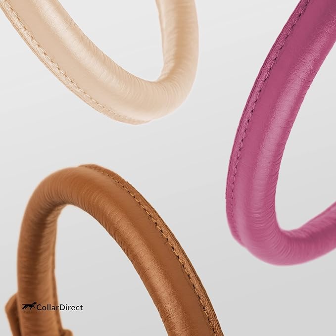 CollarDirect Rolled Leather Dog Collar, Soft Padded Round Puppy Collar, Handmade Genuine Leather Collar Dog Small Large Cat Collars 13 Colors (18-22 Inch, Cinnamon Textured)