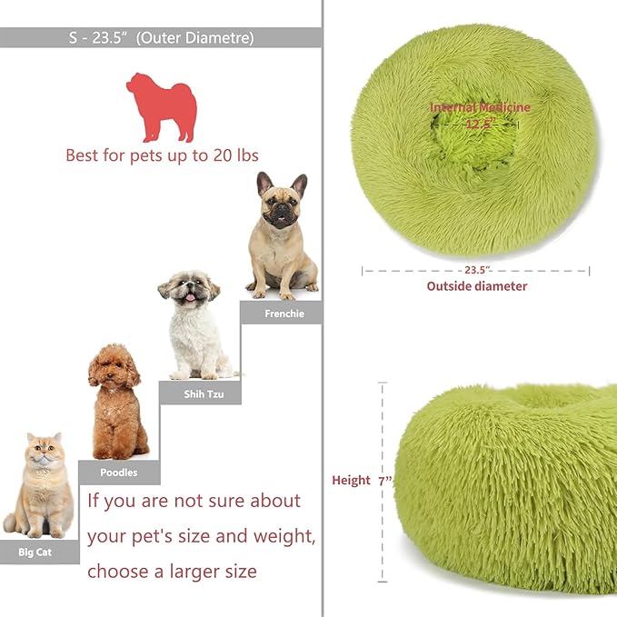 Puppy Bed for Calming Dog 23 Inches Dark Gray Anti-Anxiety Donut Dog Bed for Small Medium Dogs Washable Fuzzy Dog Bed Fits up to 15 lbs Pets Beds for Small Dog