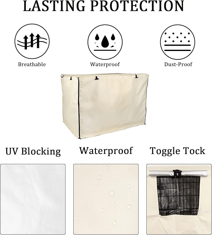 Medibot Dog Crate Cover 48 inch - Double Door, Dog Kennel Indoor, Waterproof Dog Kennel Cover with Air Vent Window, for Indoor/Outdoor Most Wire Dog Crate(Beige)