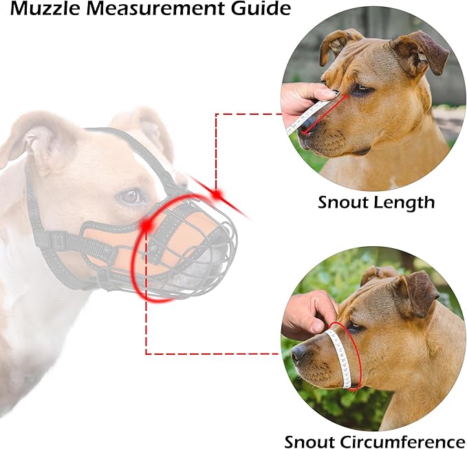 OOPSDOGGY Pitbull Dog Muzzle Reflective Metal Mask Secure Wire Basket Muzzle for Large Sized Dogs Amstaff Soft Cage Muzzle to Prevent Biting Chewing with Adjustable Nylon Straps (Orange, Pitbull)