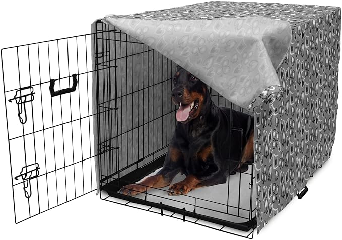 Lunarable Casino Dog Crate Cover, Playing Cards Abstract Style with Monochrome Display Gambling Theme, Easy to Use Pet Kennel Cover for Medium Large Dogs, 42 Inch, Black White Grey