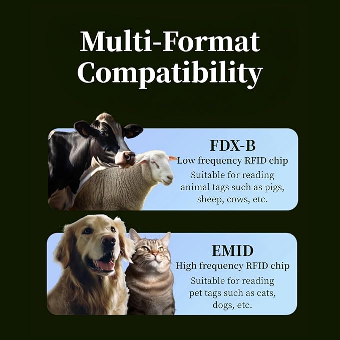 Pet Microchip Scanner, Rechargeable RFID EMID Micro Chip Reader Scanner, 2.4GHz Bluetooth USB, 1.44 TFT Screen Display ISO11784 / 11785 / FDX B EMID for Animal Pet Dog Cat