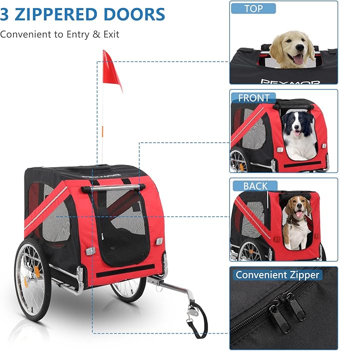 PEXMOR Dog Bike Trailer, Folding Pet Dog Trailer Cart for Bicycle, Bike Cargo Wagon Carrier w/Universal Hitch & 20" Wheel