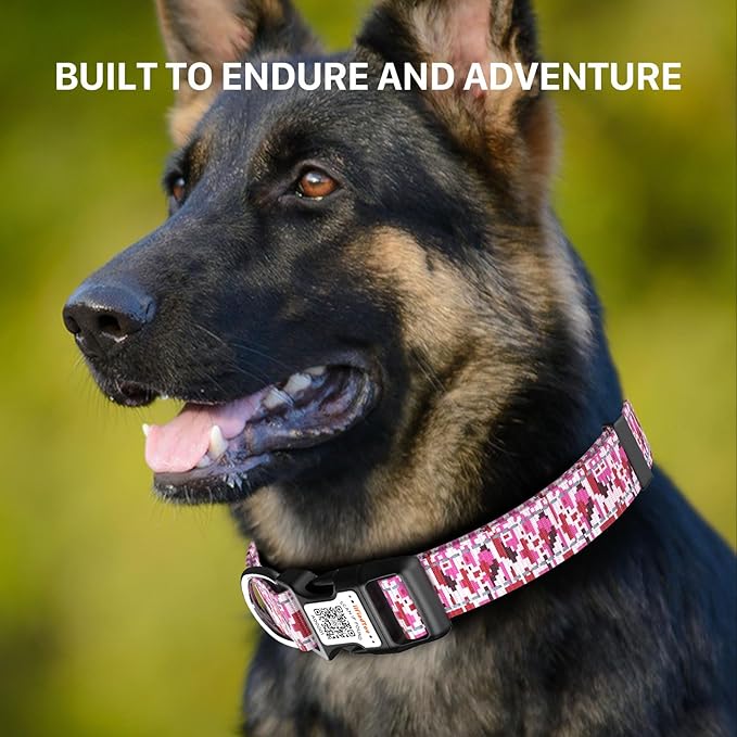 Reflective Dog Collars for Medium Dogs Soft Nylon Camo Rose Red Sized M