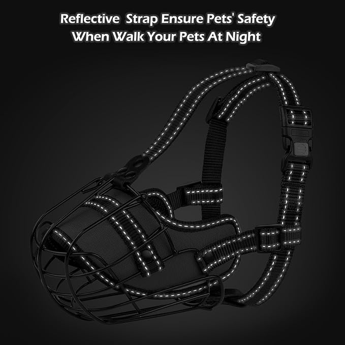 OOPSDOGGY Pitbull Dog Muzzle Reflective Metal Mask Secure Wire Basket Muzzle for Large Sized Dogs Amstaff Soft Cage Muzzle to Prevent Biting Chewing with Adjustable Nylon Straps (Orange, Pitbull)