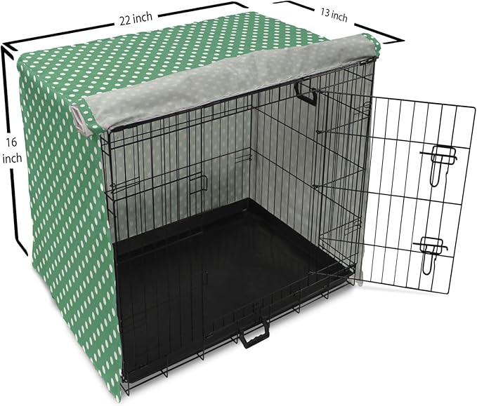 Lunarable Green Dog Crate Cover, Old Fashioned Polka Dot Pattern on Green Background Classical Traditional, Easy to Use Pet Kennel Cover for Small Dogs Puppies Kittens, 22 Inch, Forest Green White