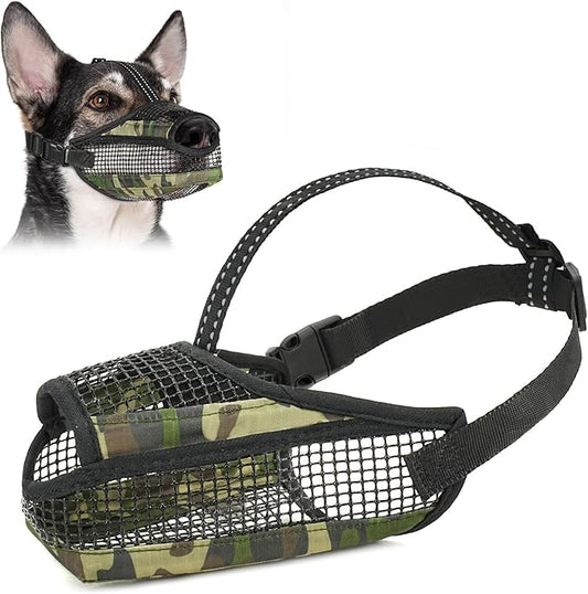 Dog Muzzle for Large Medium Small Dogs, Soft Mesh Muzzle for Dogs with Reflective Adjustable Strap, Prevent Biting Chewing and Licking, Dog Nose Open Design for Reduction Friction (Camo, M)