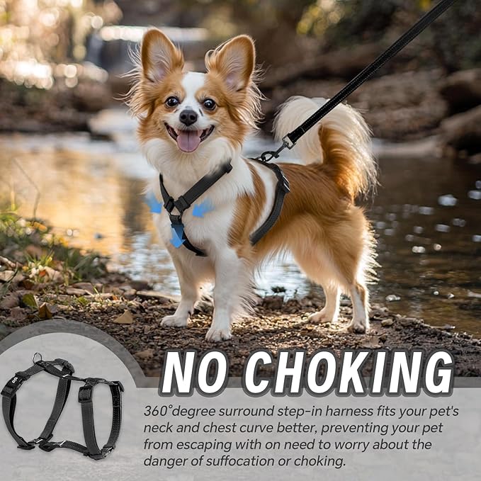 Dog Harness Leash Set, No Pull Adjustable Halter Cute Comfort Padded Handle for Medium Sized Large Small Dogs Walking Training Running with Reflective（Large,Black）