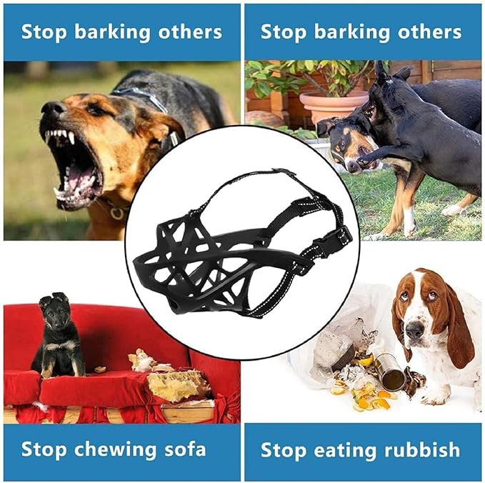 Dog Muzzle, Adjustable Pet Mask with Reflective, Breathable Pet Mask for Large Dogs, Medium Dogs, Small Dogs, Prevents Chewing and Biting, Durable Dog Muzzle That Allows Panting, Drinking and Eating
