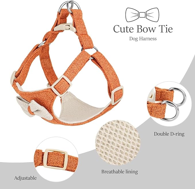 Beirui Small Dog Harness and Leash Set, Soft Lightweight Puppy Harness, Adjustable Bow Tie Puppy Harness for Small Dogs (Orange, XS)