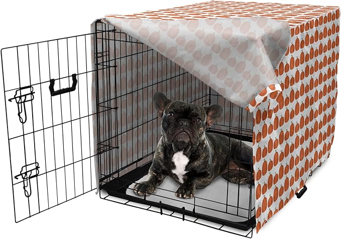 Lunarable Autumn Pumpkin Dog Crate Cover, Simplistic Halloween Fruit Pattern on Plain Backdrop, Easy to Use Pet Kennel Cover for Cats & Medium Dogs, 24 Inch, Orange Green