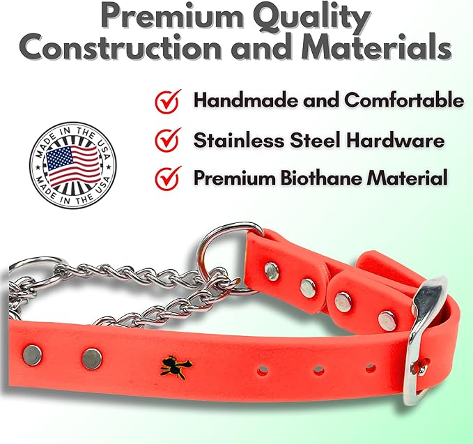 Martingale Collar for Dogs, Biothane, Stainless Steel Hardware, No Pull, Made in The USA, Professional Grade, Medium, Orange