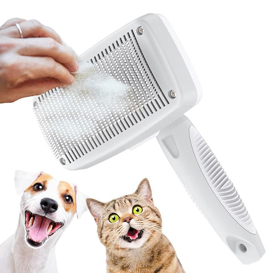 Self-Cleaning Slicker Brush for Dogs & Cats, Grooming Combs for Short & Long-Haired Dogs, Cats, Rabbits & More - Gently Removes Loose Undercoat, Mats and Tangled Hair