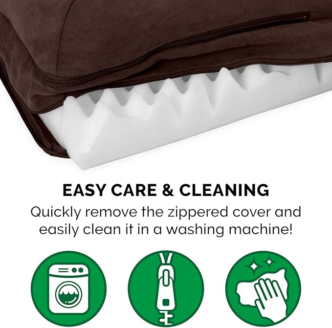 Furhaven Orthopedic Dog Bed for Large Dogs w/ Removable Bolsters & Washable Cover, For Dogs Up to 95 lbs - Two-Tone Plush Faux Fur & Suede L Shaped Chaise - Espresso, Jumbo/XL