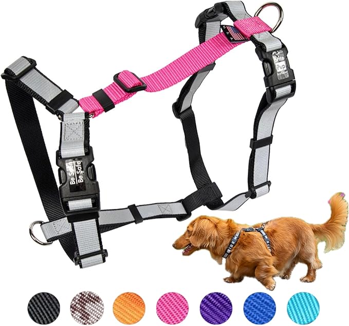 No Pull Harness with Fully Customizable Fitment for XS Dogs - 3M Reflective Heavy Duty Harness for Walking & Training - No Choke Comfortable Collar Design, Made in USA XS-Pink