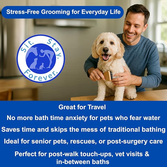 Sit. Stay. Forever. Natural, Dry Powder Shampoo for Dogs & Cats, Organic, Non-Toxic, Hypoallergenic Dog Deodorizer Powder, Anti-Itch & Odor Control, Easy No-Rinse Formula, Safe for Sensitive Skin