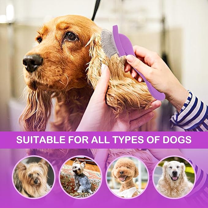 Slicker Brush for Goldendoodles, Labradoodles & Poodles - Grooming Kit for Medium & Long Haired Dogs (Purple)