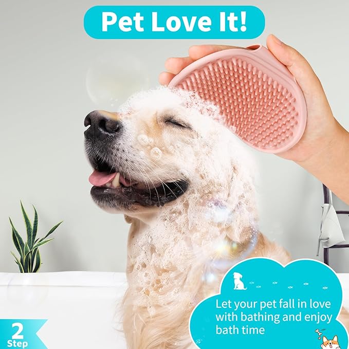 Comotech 3PCS Dog Bath Brush | Dog Shampoo brush | Dog Scrubber for Bath | Dog Bath Brush Scrubber | Dog Shower/Washing Brush with Adjustable Ring Handle for Short & Long Hair (Blue Red Blue)