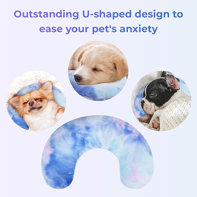 Dog Pillow, U-Shaped Dog Calming Pillow for Pet, Soft Dog Neck Pillow Machine Washable Dog Bed Pillow for Dog and Cat Enhance Sleep Quality (Purple Blue, Medium)