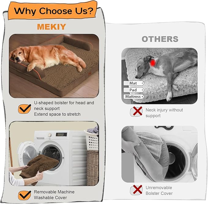 Large Dog Bed Orthopedic Washable - Medium Large XXXLarge Dogs, Orthopedic Coffee Dog Bed with Waterproof Cover and Removable Egg Foam, Couch Bed Bolster