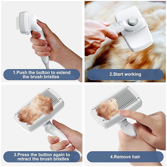 Self-Cleaning Slicker Brush for Dogs & Cats, Grooming Combs for Short & Long-Haired Dogs, Cats, Rabbits & More - Gently Removes Loose Undercoat, Mats and Tangled Hair