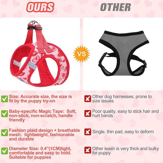 BEAUTYZOO Step in Dog Harness and Leash Set,Reflective Dog Harness No Pull No Choke Puppy Harness for Small Medium Large Dogs Cats,Soft Padded Mesh Vest Harnesses for Girl and Boy Pets, Valentine XS