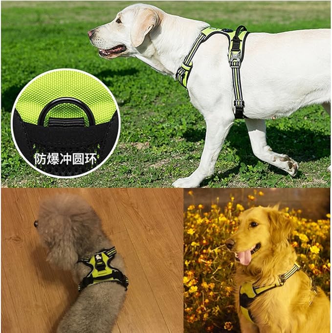 OLizee® New No Pull Dog Harness Outdoor Adventure Reflective Markings Pet Vest with Handle Adjustable Protective Nylon Walking Pet Harness Variety of Sizes and Colors,Green L