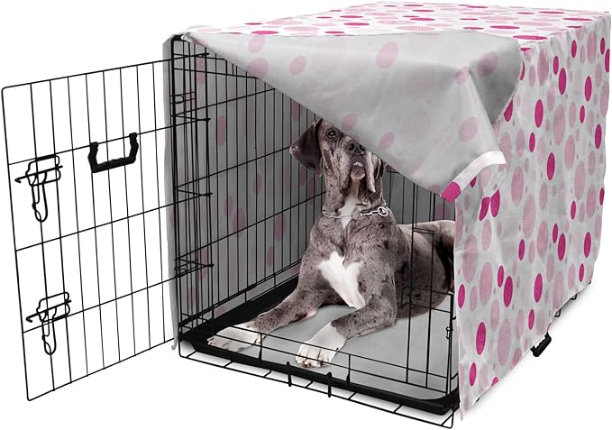 Ambesonne Abstract Dog Crate Cover, Pastel Circles Geometric Round Ovals with Hand Drawn Wavy Stripes, Easy to Use Pet Kennel Cover for Medium Large Dogs, 48 Inch, Magenta Pale Pink