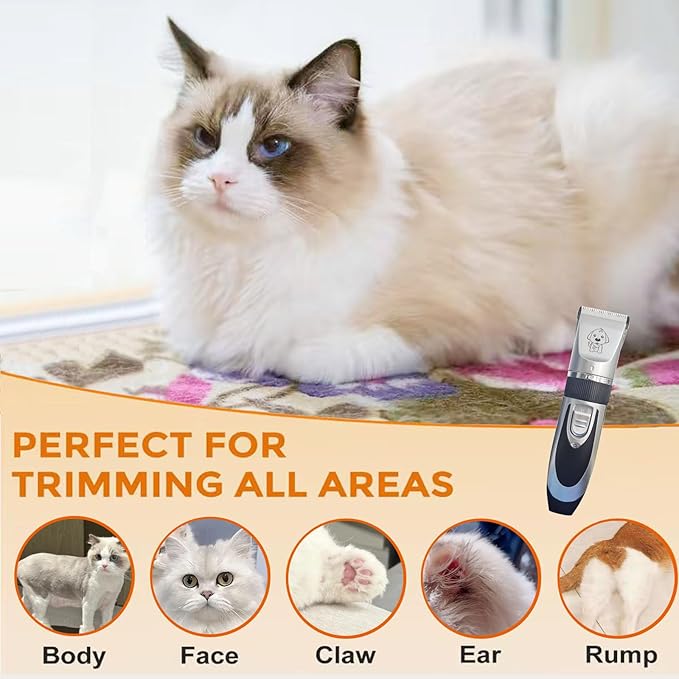 Dog Clippers Cat Clippers for Grooming Low Noise, Rechargeable, Cordless, Pet Shaver for Matted Hair, Quiet Animal Trimmer Pet Hair Thick Coats, for Dogs, Cats, Rabbits (Gray)